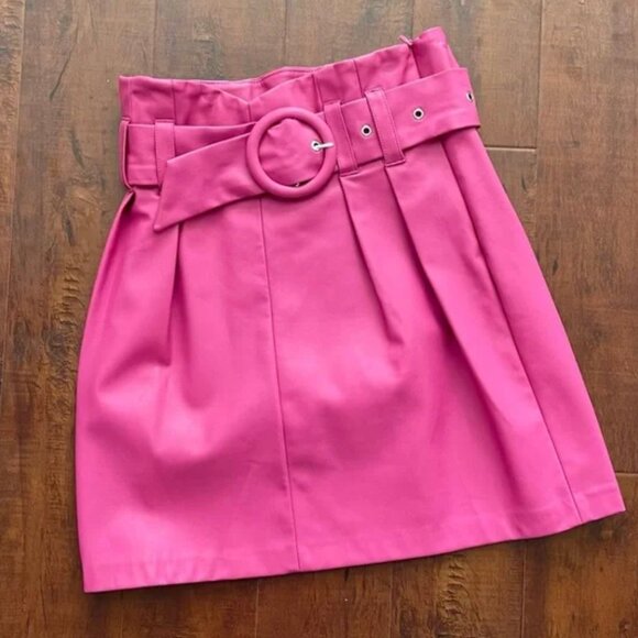 ZARA Vegan Leather Skirt - Belted, High Waisted, Fuchsia Pink - Sz Small - Picture 5 of 7